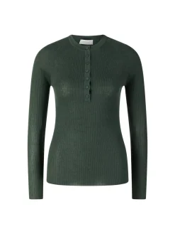 Gerippter Seiden-Cashmere-Pullover 'Anges Henley' Grün