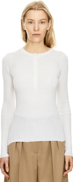 Geripptes Cashmere-Seidenshirt 'Julian Henley' Weiß
