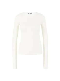 Geripptes Langarmshirt Crème