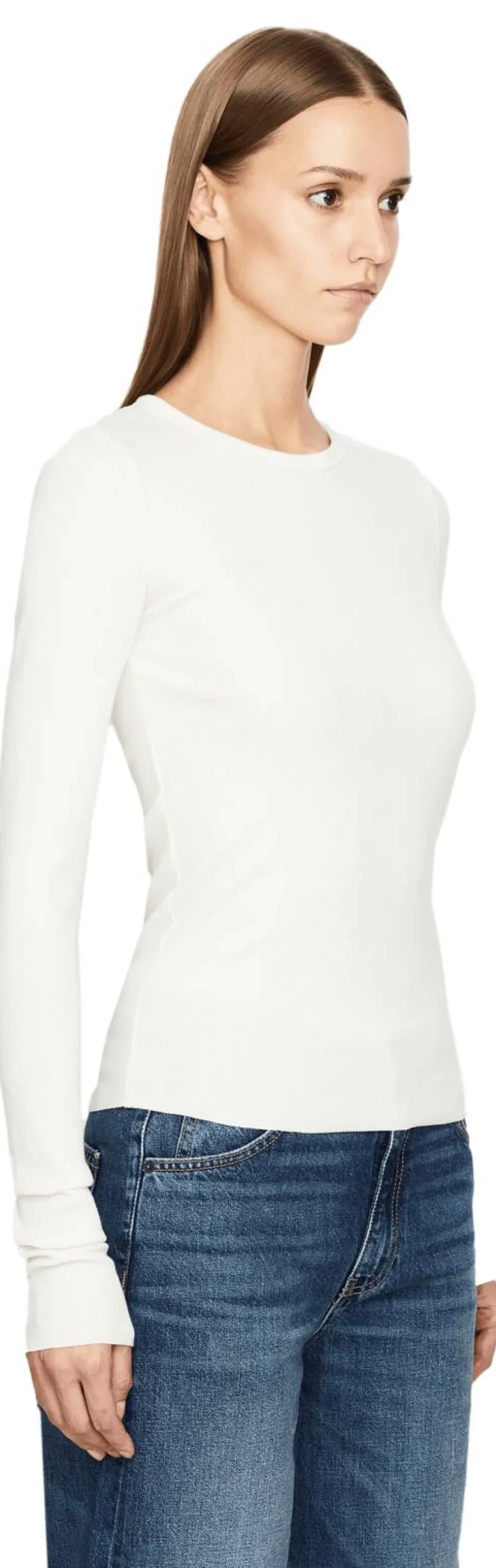 Geripptes Langarmshirt Crème