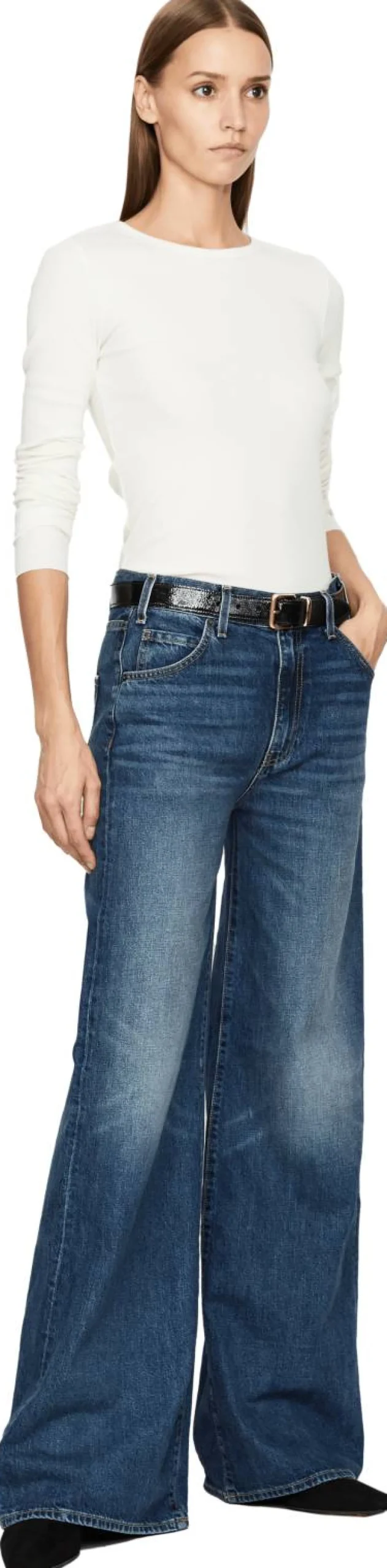 Geripptes Langarmshirt Crème