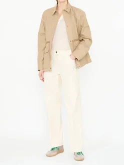 Geripptes Langarmshirt mit Polokragen Crème
