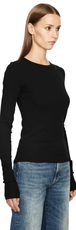 Geripptes Langarmshirt Schwarz
