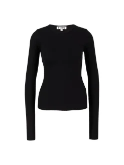 Geripptes Langarmshirt Schwarz