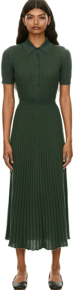 Geripptes Seiden-Cashmere-Kleid 'Amor' Grün