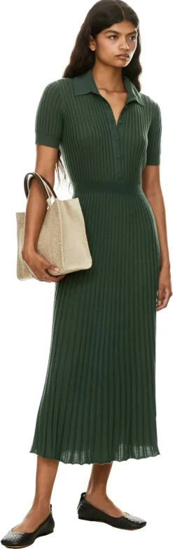 Geripptes Seiden-Cashmere-Kleid 'Amor' Grün