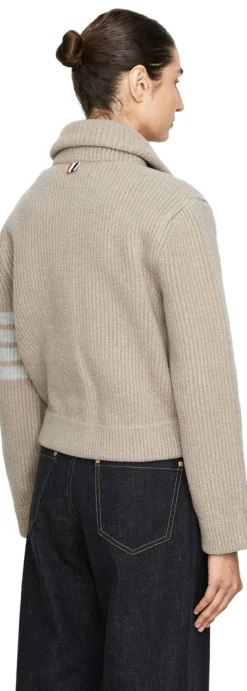 Gerippte Strickjacke aus Wolle Beige