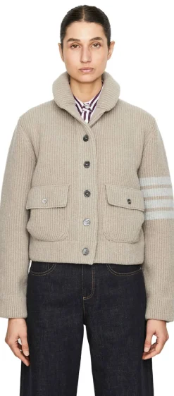 Gerippte Strickjacke aus Wolle Beige