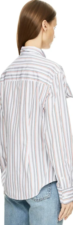 Gestreifte Bluse mit Schal Hellgrau