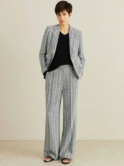 Gestreifte Bouclé-Bügelfaltenhose Blau/Weiß
