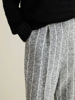 Gestreifte Bouclé-Bügelfaltenhose Blau/Weiß