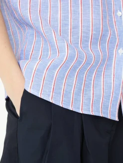 Gestreifte Leinenbluse Rot/Blau