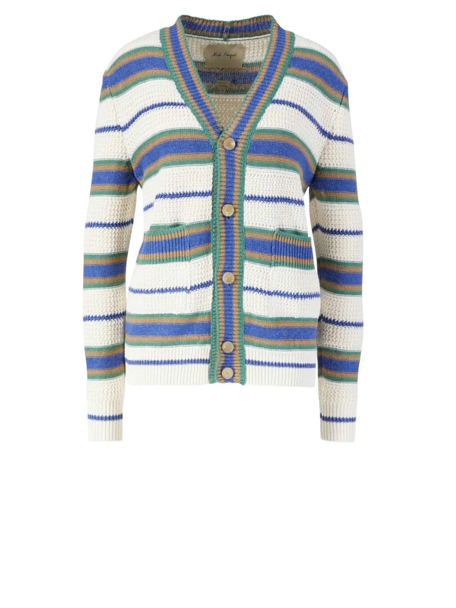 Gestreifte Leinen-Strickjacke Multi