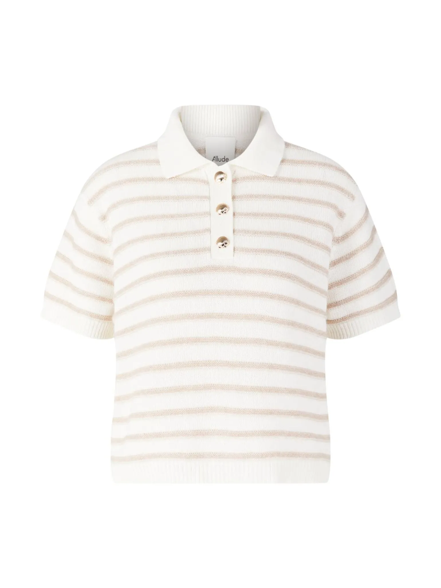 Gestreifter Polopullover mit Cashmere Beige
