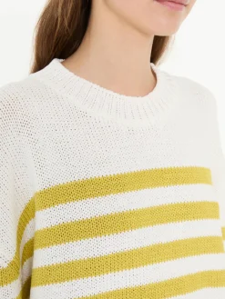 Gestreifter Strickpullover Geld/Weiß