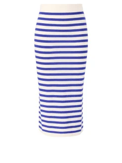 Gestreifter Woll-Cashmere-Rock Crème/Blau