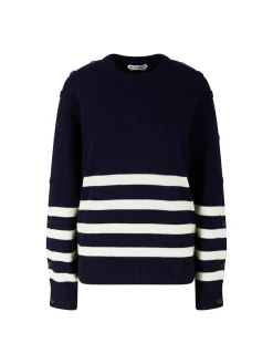 Gestreifter Wollpullover Marineblau