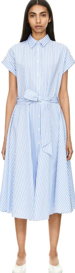 Gestreiftes Blusenkleid Hellblau