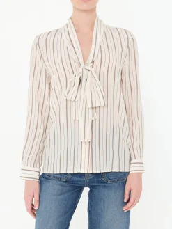 Gestreifte Seidenbluse 'Angelique' mit Lavallière-Kragen Crème