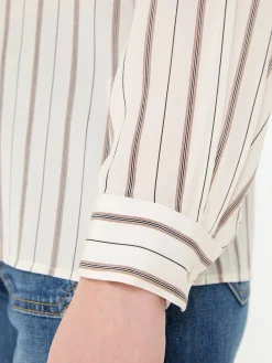 Gestreifte Seidenbluse 'Angelique' mit Lavallière-Kragen Crème