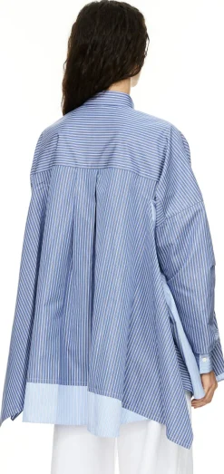 Gestreiftes Hemd aus Popeline Blau