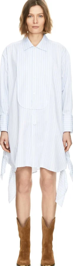 Gestreiftes Hemdblusenkleid mit Knotendetails Weiß