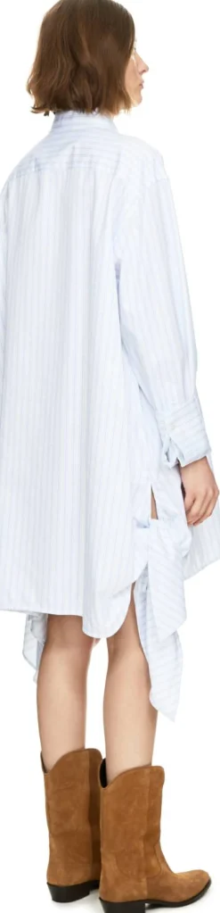 Gestreiftes Hemdblusenkleid mit Knotendetails Weiß