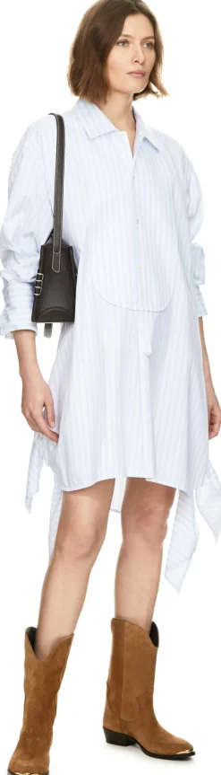 Gestreiftes Hemdblusenkleid mit Knotendetails Weiß