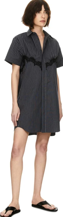 Gestreiftes Hemdkleid aus Popeline Marineblau