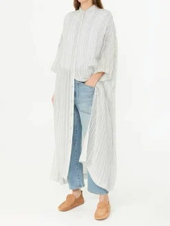 Gestreiftes Hemdkleid Grau/Weiß