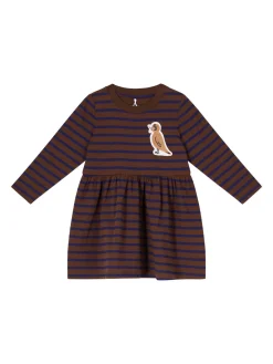 Gestreiftes Kleid 'Stripe Bird Patch' Braun