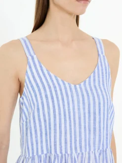 Gestreiftes Leinenkleid Blau/Weiß