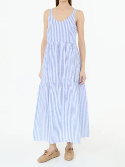 Gestreiftes Leinenkleid Blau/Weiß