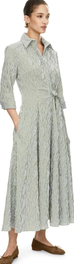 Gestreiftes Maxikleid mit Seersucker-Optik Grün