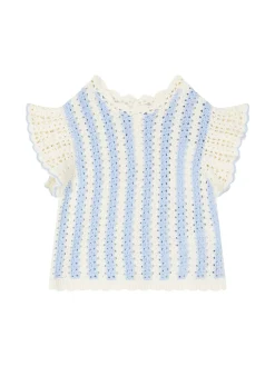 Gestreiftes Mesh-Top 'Lyse' Hellblau