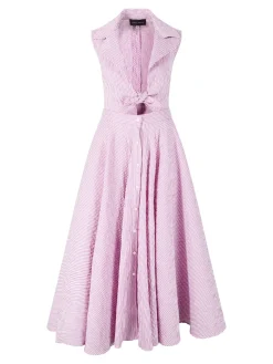 Gestreiftes Midikleid mit Seersucker-Optik Pink