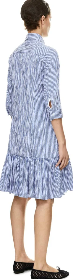 Gestreiftes Midikleid mit Seersucker-Optik Blau