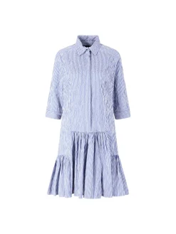 Gestreiftes Midikleid mit Seersucker-Optik Blau