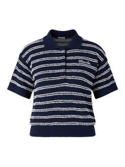 Gestreiftes Poloshirt aus Bouclé-Krepp Marineblau