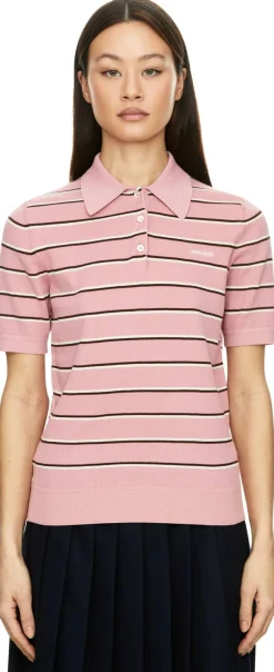 Gestreiftes Poloshirt mit Intarsienlogo Rosé