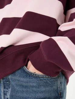 Gestreiftes Rugby-Poloshirt Rosé/Bordeaux