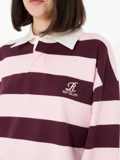 Gestreiftes Rugby-Poloshirt Rosé/Bordeaux