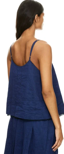 Gestreiftes Top aus Seide und Leinen Blau