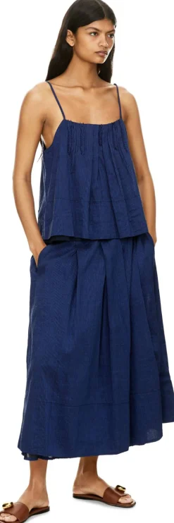 Gestreiftes Top aus Seide und Leinen Blau