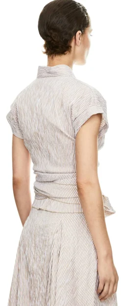 Gestreiftes Top mit Seersucker-Optik Beige
