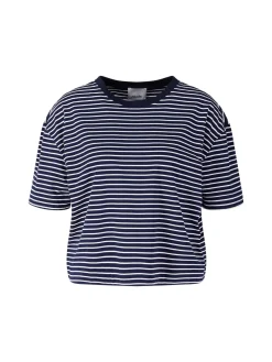 Gestreiftes T-Shirt mit Boxy-Fit Marineblau
