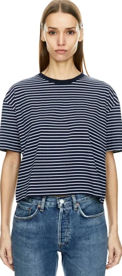 Gestreiftes T-Shirt mit Boxy-Fit Marineblau