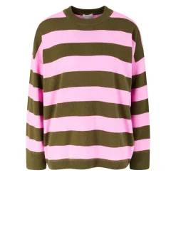 Gestreiftes Woll-Cashmere-Pullover Pink/Khaki