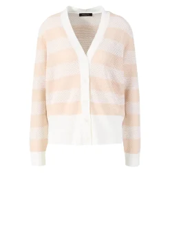Gestreifte Wollstrickjacke Rosé/Weiß