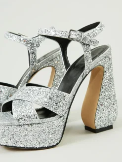 Glitzer Plateau-Sandalette Silber